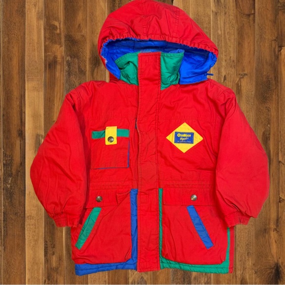 OshKosh B'gosh Other - Vintage 90s OshKosh B'gosh Kids Colorblock Hooded Winter Jacket Red Ski Coat